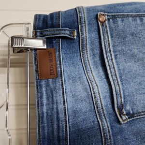 Judy Blue high rise, 13/31 trouser flare light wash jeans with 2" hem